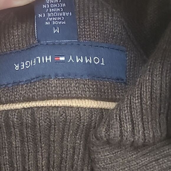 TOMMY HILFIGER NEW MOCK NECK WAFFLE KNIT BROWN SWEATER MEDIUM - Picture 6 of 7